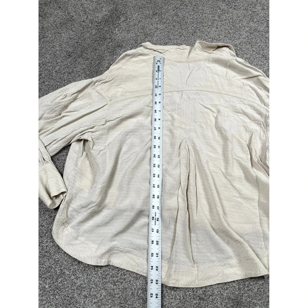 Free People Shirt Womens XS Button Down Beige Boho Tunic High Low Flowy Flutter